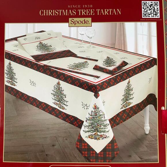 Spode Christmas Tree Tartan Holiday Tablecloth 60x120 Oblong New - Picture 8 of 14
